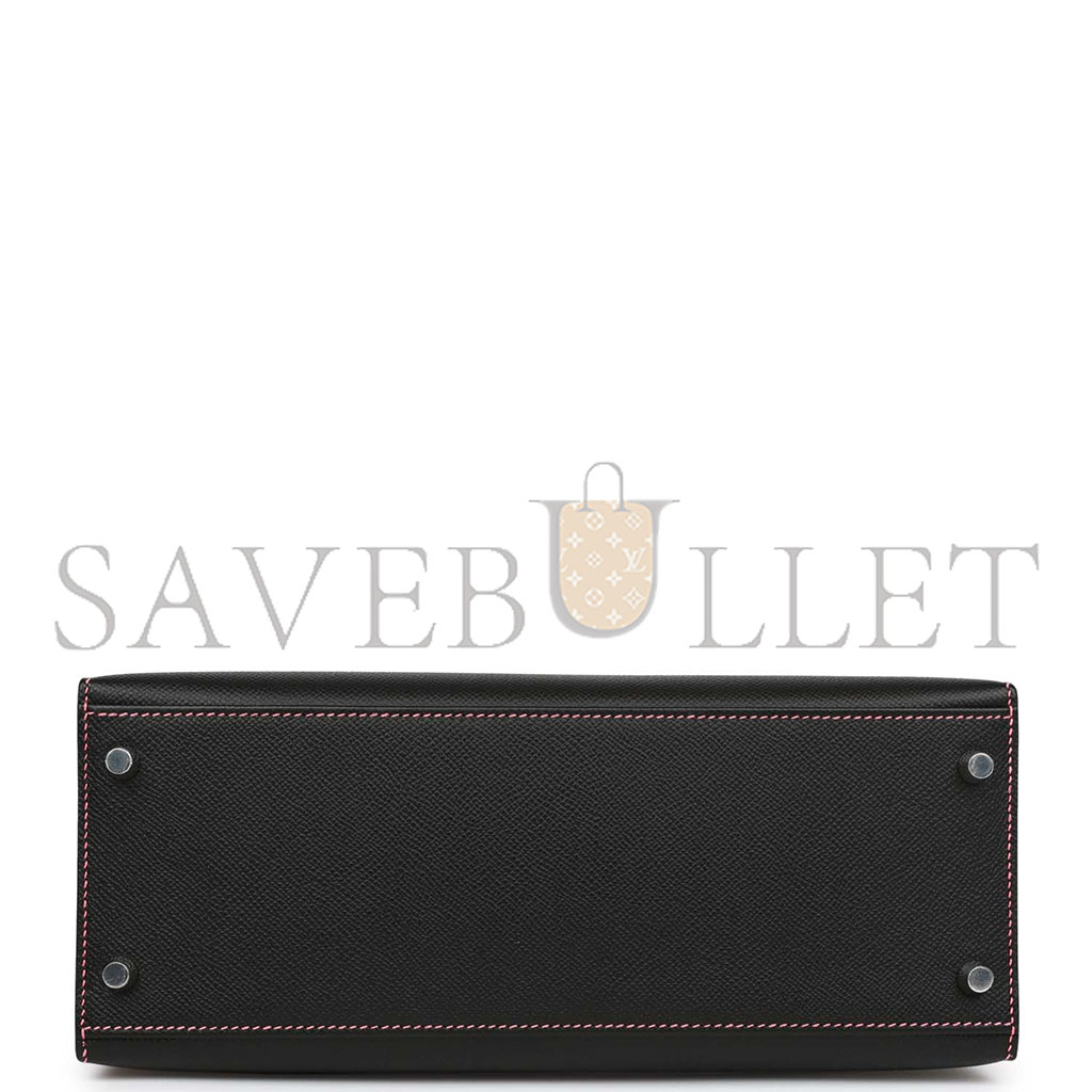 HERMÈS KELLY 25 BLACK AND ROSE AZALEE EPSOM HARDWARE (25*17*7cm)